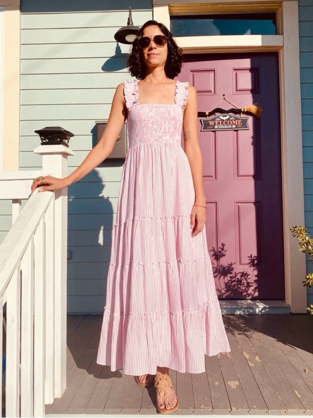 LUCY PARIS Pink Tiered Ruffle Strap Maxi Dress